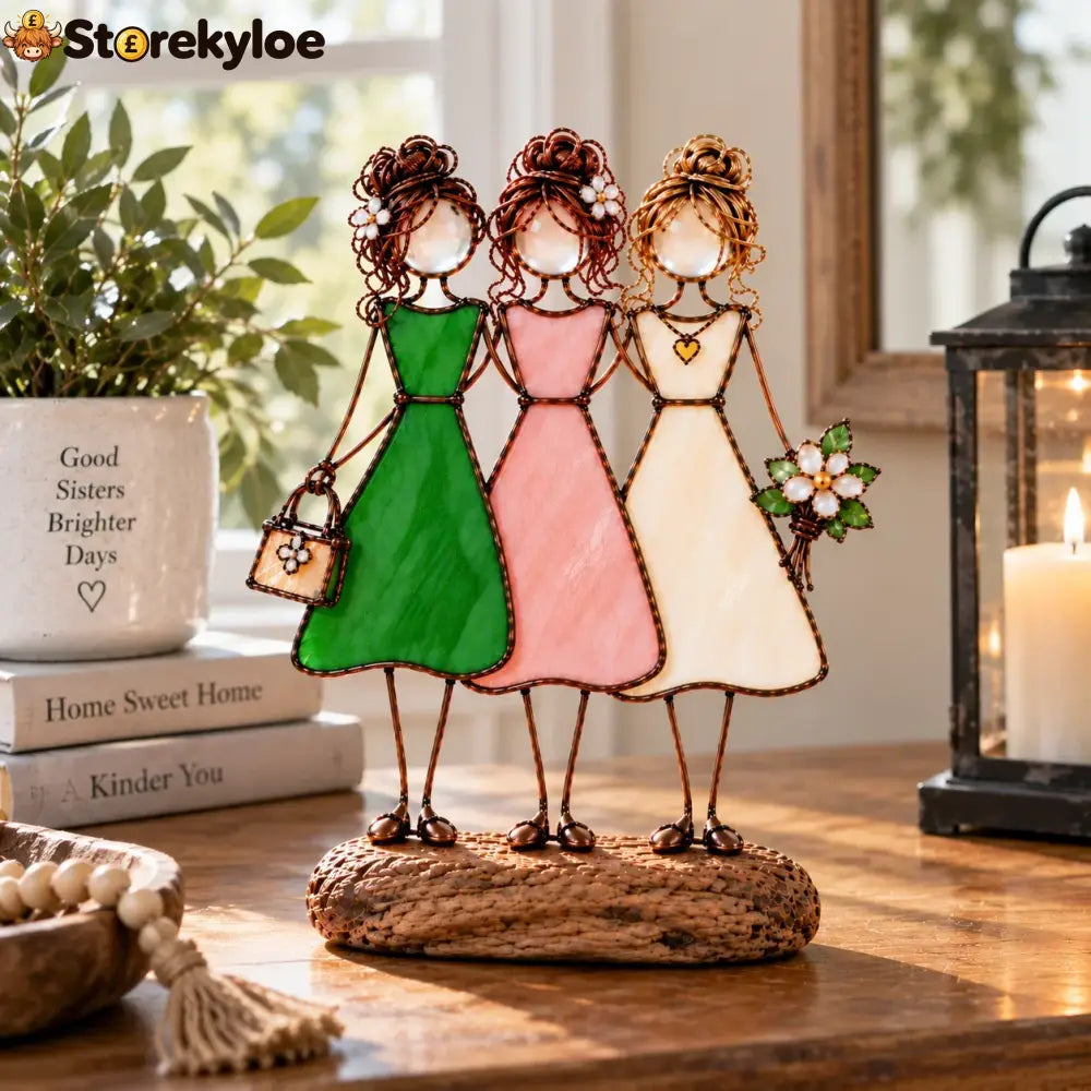 Side By Side Sisters Stained Glass-inspired Friendship Figurine - Three Sisters