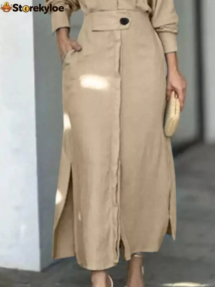 Side Slit Long Sleeve Shirt Dress