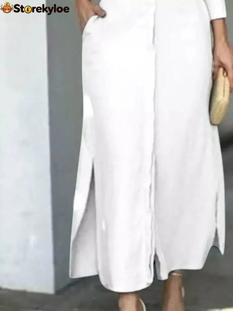 Side Slit Long Sleeve Shirt Dress