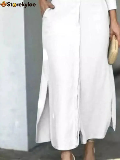 Side Slit Long Sleeve Shirt Dress
