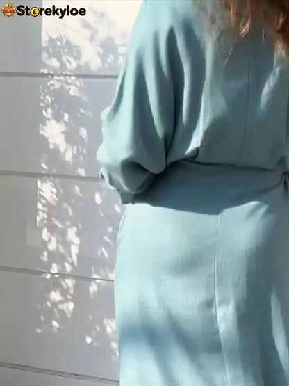 Side Slit Long Sleeve Shirt Dress