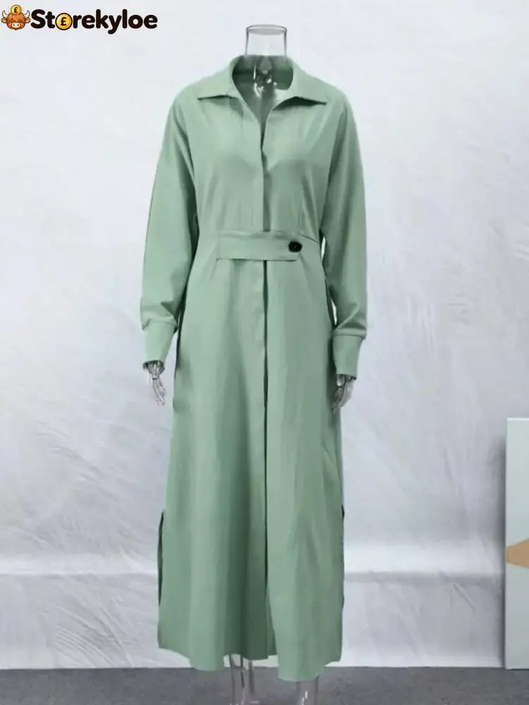 Side Slit Long Sleeve Shirt Dress