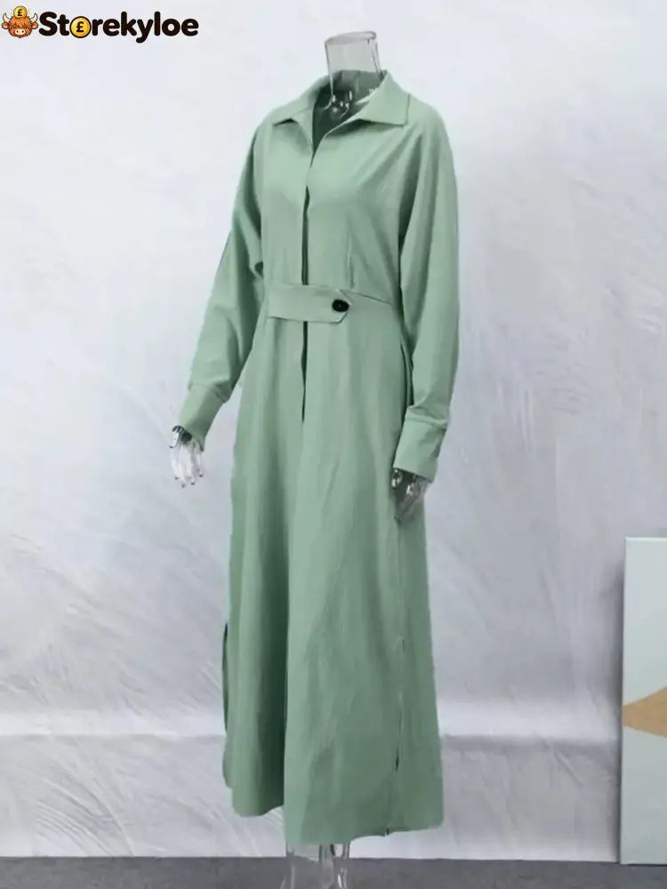Side Slit Long Sleeve Shirt Dress