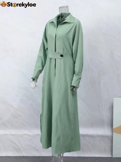 Side Slit Long Sleeve Shirt Dress