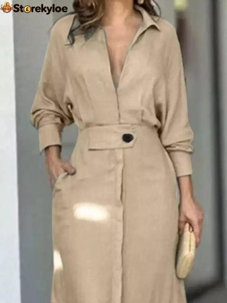 Side Slit Long Sleeve Shirt Dress