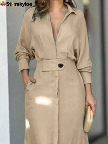 Side Slit Long Sleeve Shirt Dress