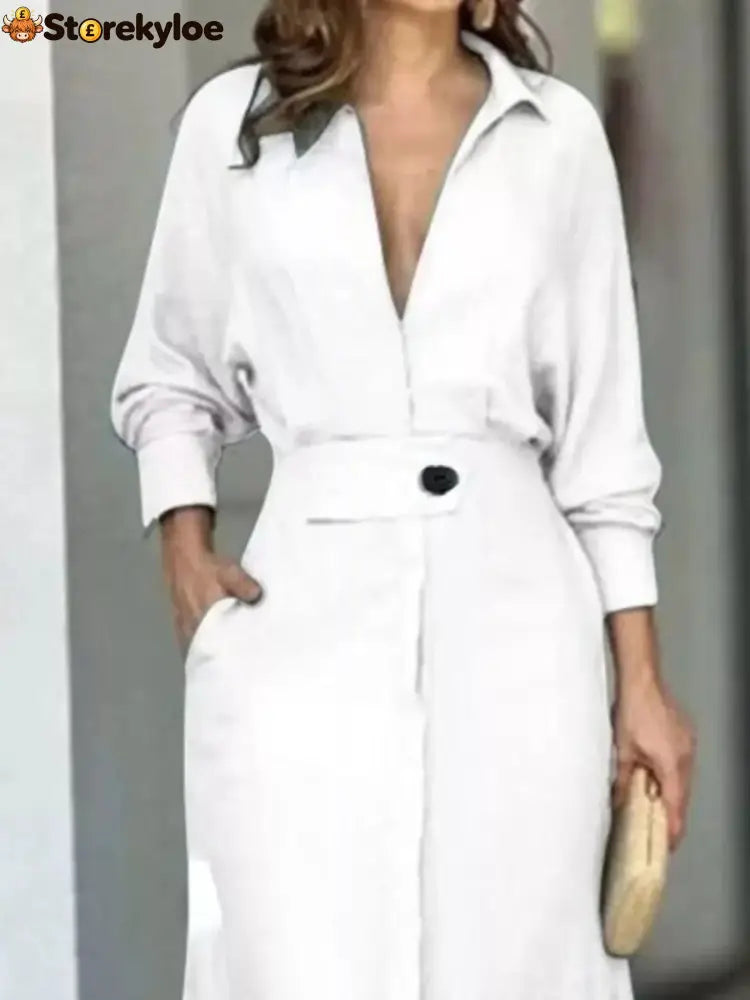 Side Slit Long Sleeve Shirt Dress