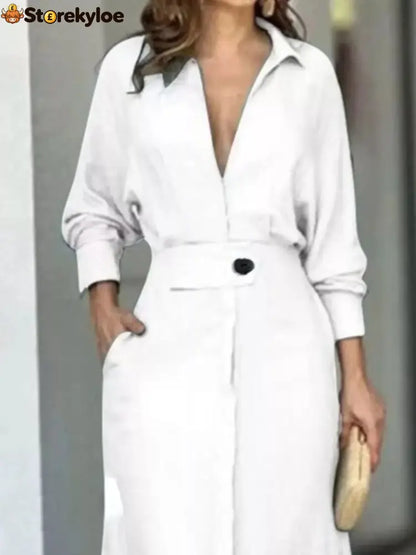 Side Slit Long Sleeve Shirt Dress