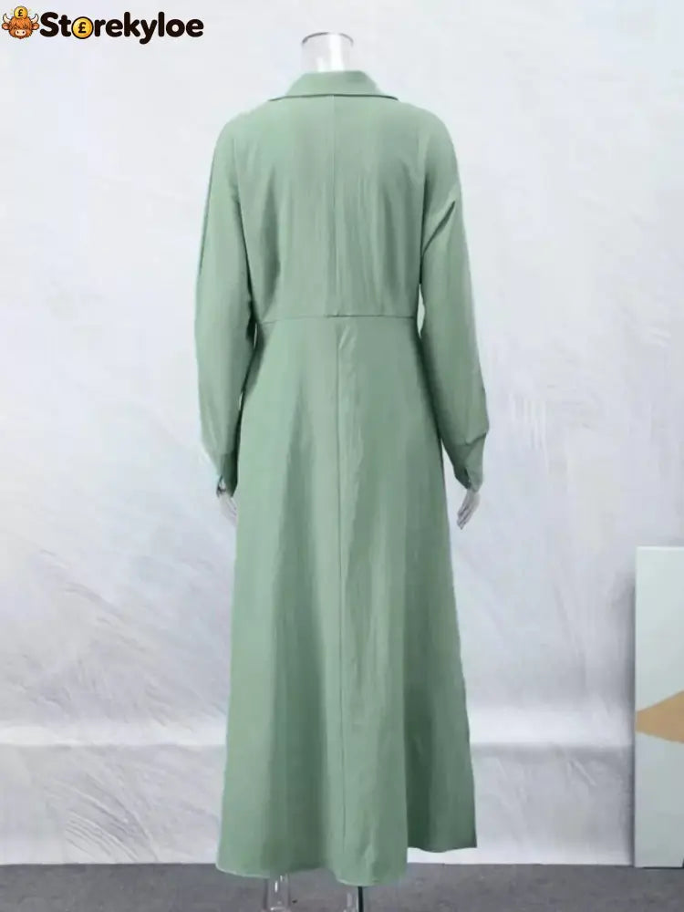 Side Slit Long Sleeve Shirt Dress
