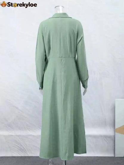 Side Slit Long Sleeve Shirt Dress