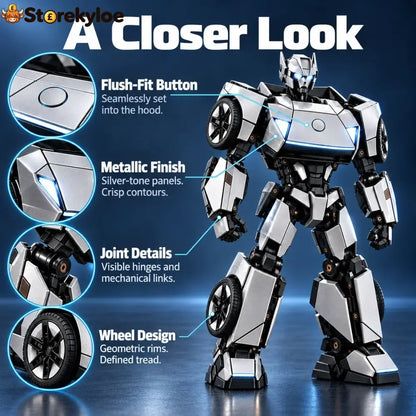 🏎️silver 2-in-1 Transforming Sports Car & Robot – Futuristic Mecha Figure