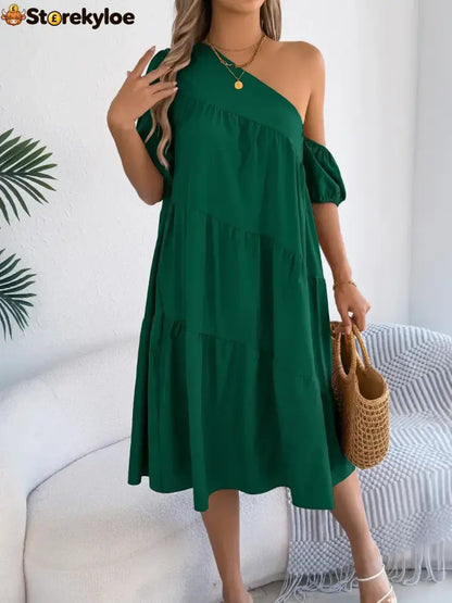 Single Shoulder Tiered Dress