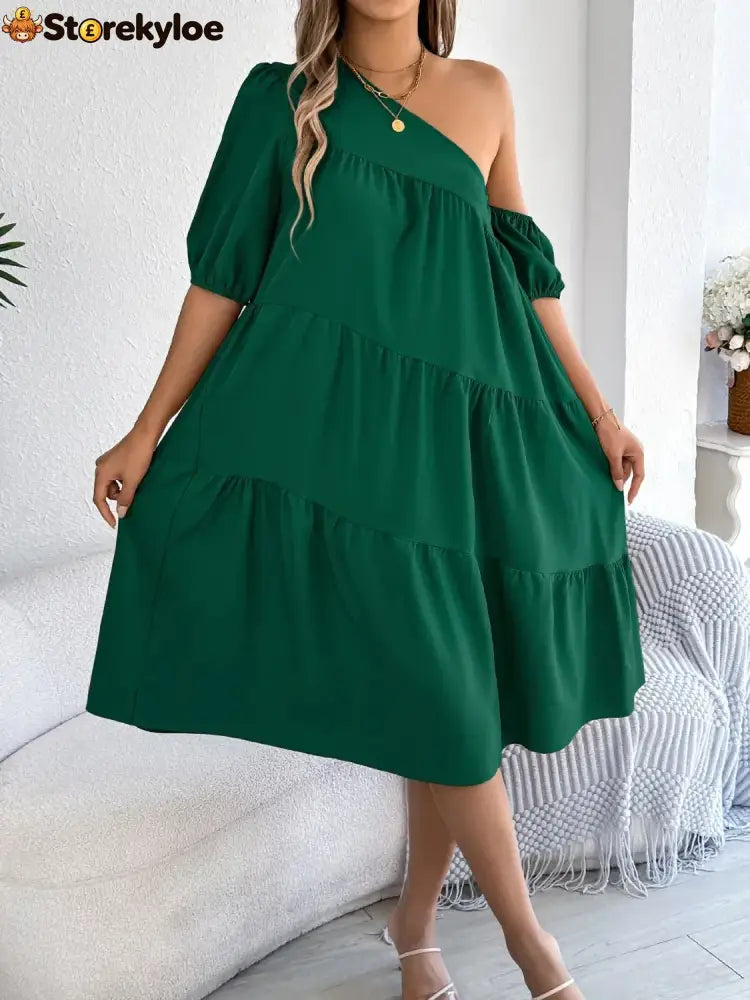 Single Shoulder Tiered Dress