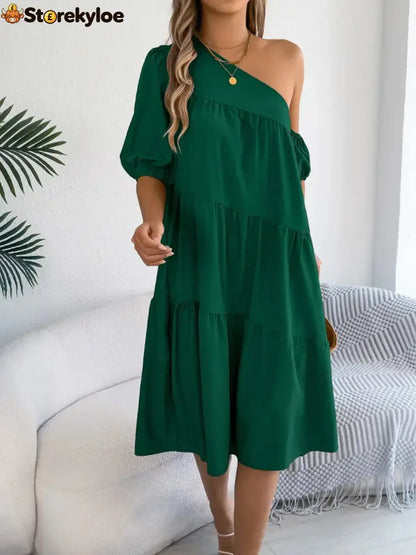 Single Shoulder Tiered Dress