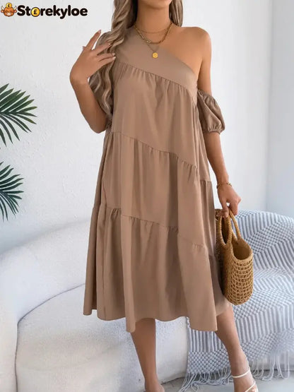 Single Shoulder Tiered Dress