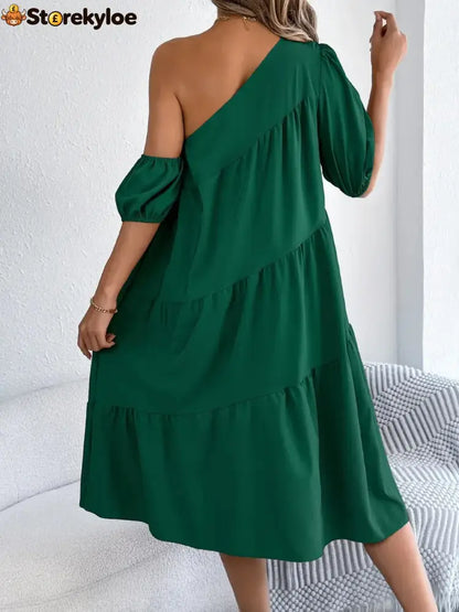 Single Shoulder Tiered Dress