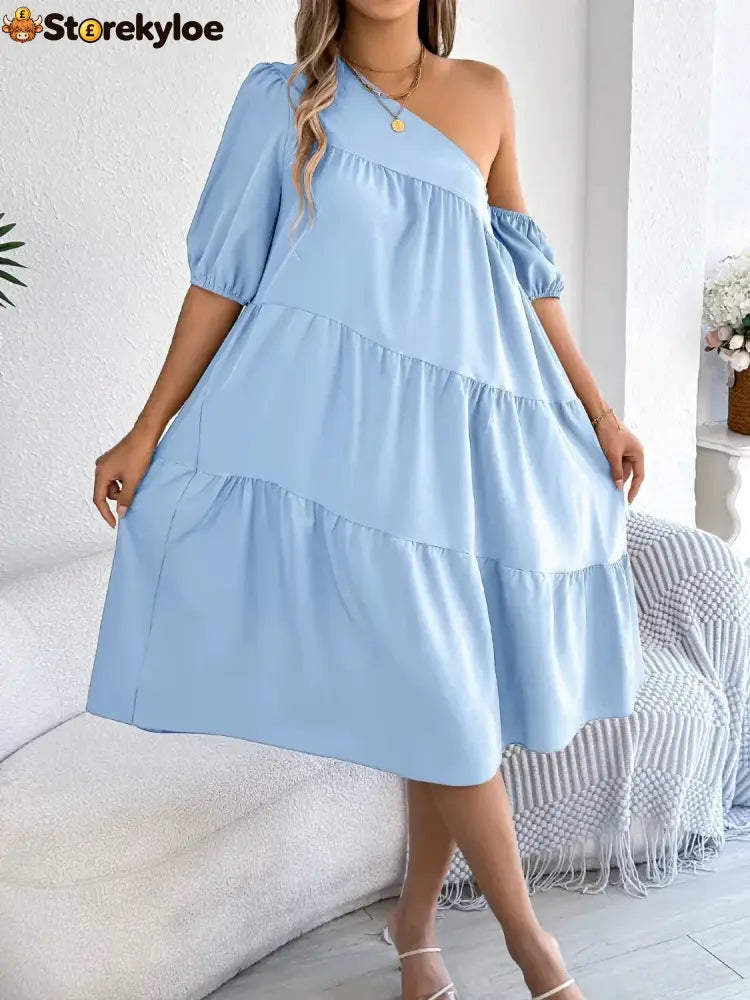 Single Shoulder Tiered Dress