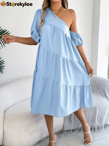 Single Shoulder Tiered Dress