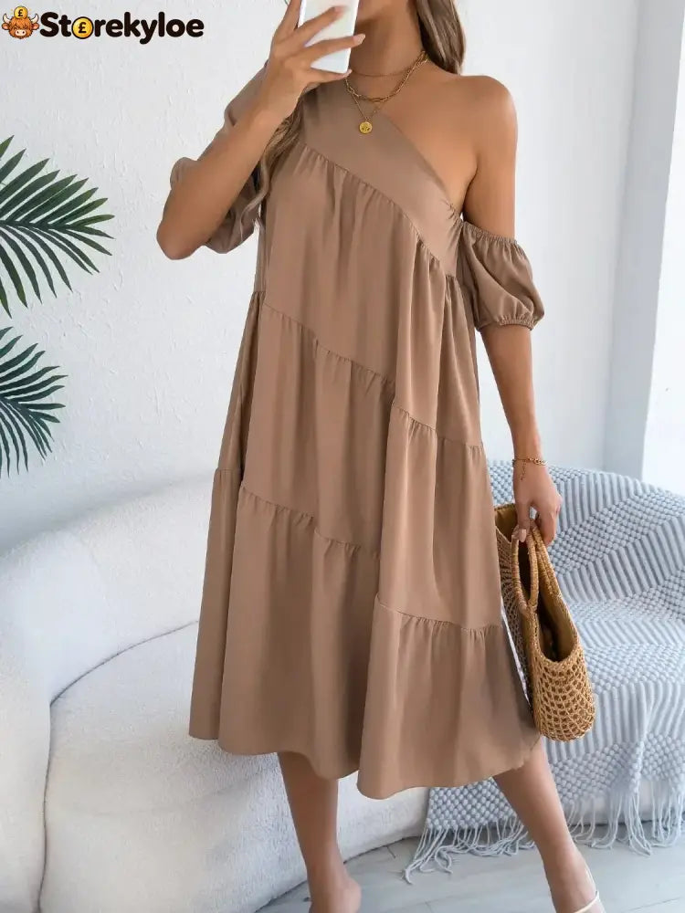 Single Shoulder Tiered Dress