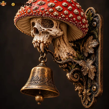 💀🍄 Skullcap Guardian™ – Gothic Mushroom Skull Door Bell With Vintage Bronze Chime