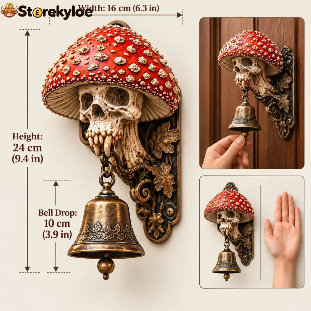 💀🍄 Skullcap Guardian™ – Gothic Mushroom Skull Door Bell With Vintage Bronze Chime