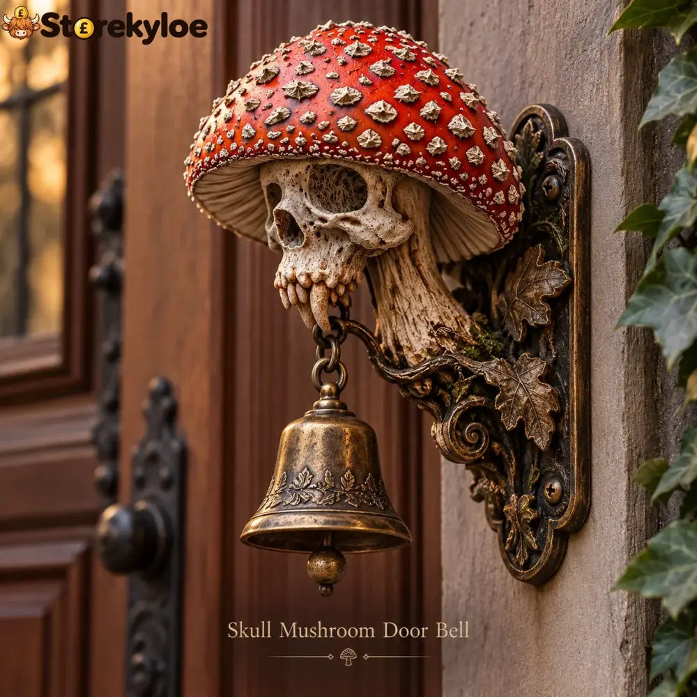 💀🍄 Skullcap Guardian™ – Gothic Mushroom Skull Door Bell With Vintage Bronze Chime