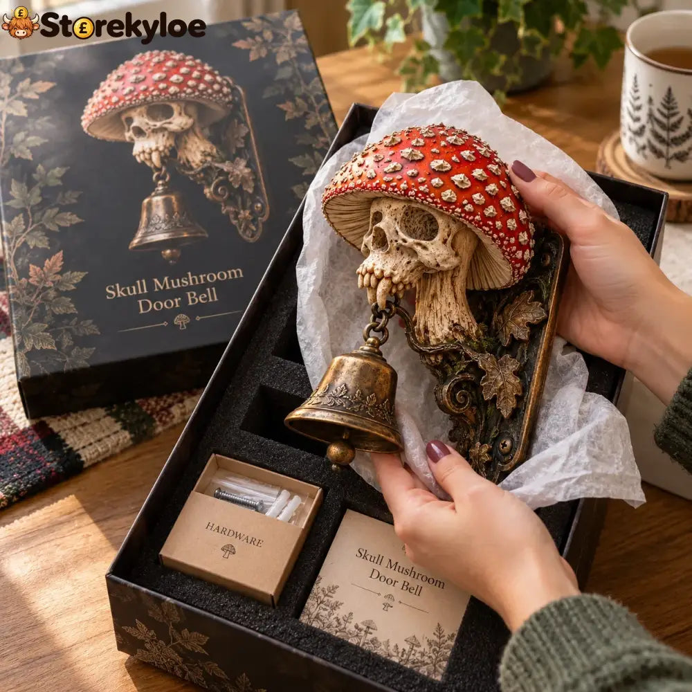 💀🍄 Skullcap Guardian™ – Gothic Mushroom Skull Door Bell With Vintage Bronze Chime