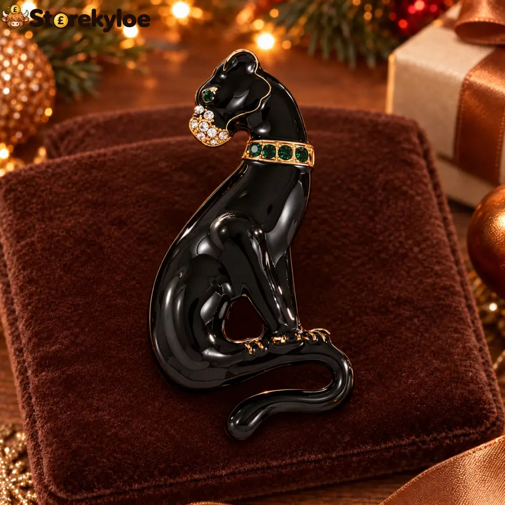 ⏳ LIMITED‑TIME FREE SHIPPING OVER £20 🐆💎sleek Black Panther Crystal‑accented Vintage Brooch 🐆💎
