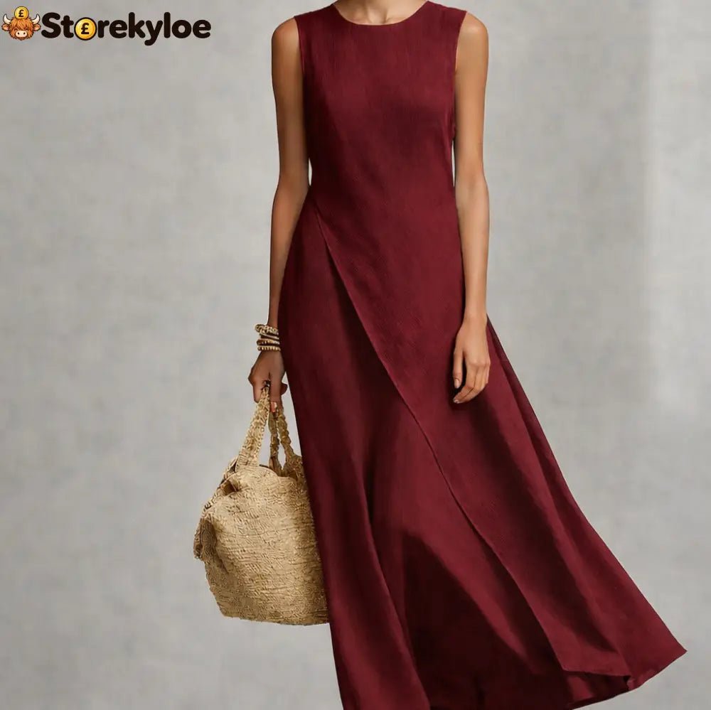 Sleeveless Asymmetrical Linen Maxi Dress