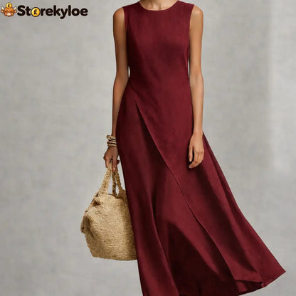 Sleeveless Asymmetrical Linen Maxi Dress