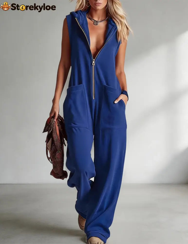 Sleeveless Hooded Zip-Front Jumpsuit