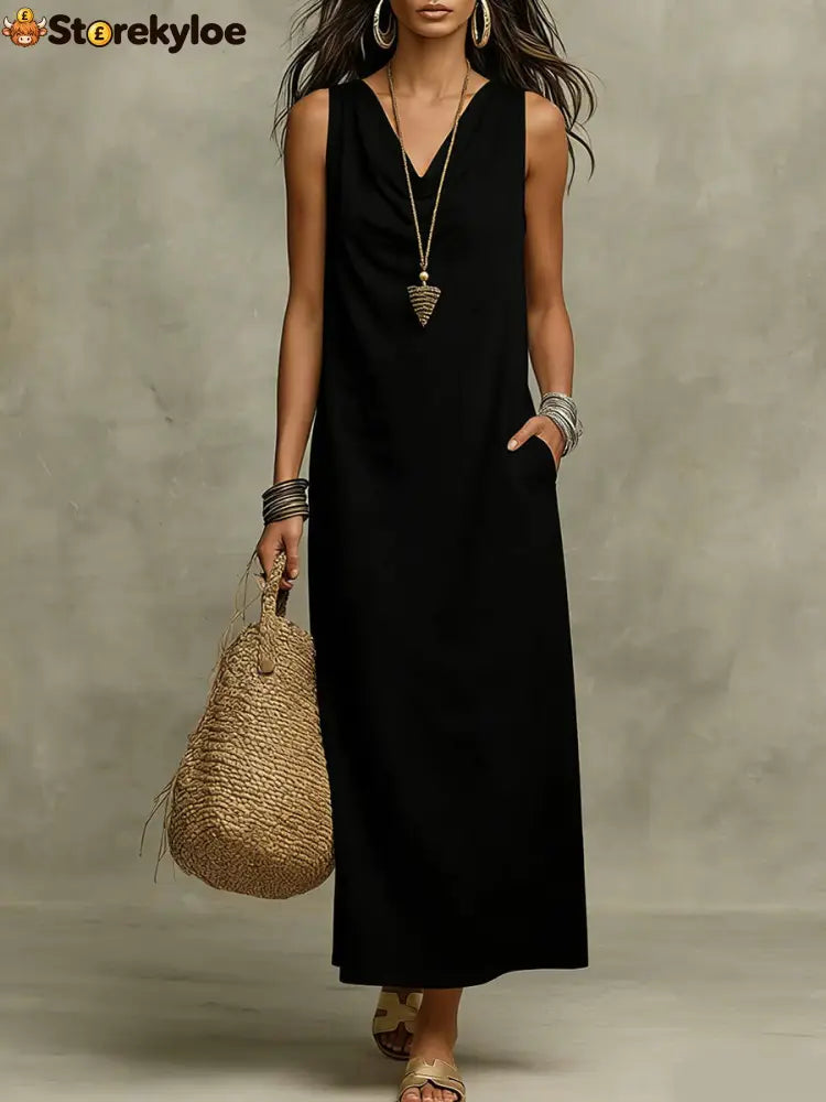 🌟 Sleeveless Linen Maxi Dress: Effortless Boho-Chic for Every Occasion - Black / S