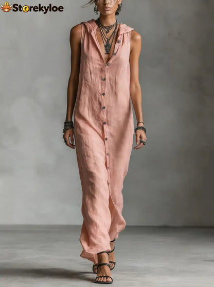 Sleeveless Long Dress Women’s One-piece Dress - Gray pink / S