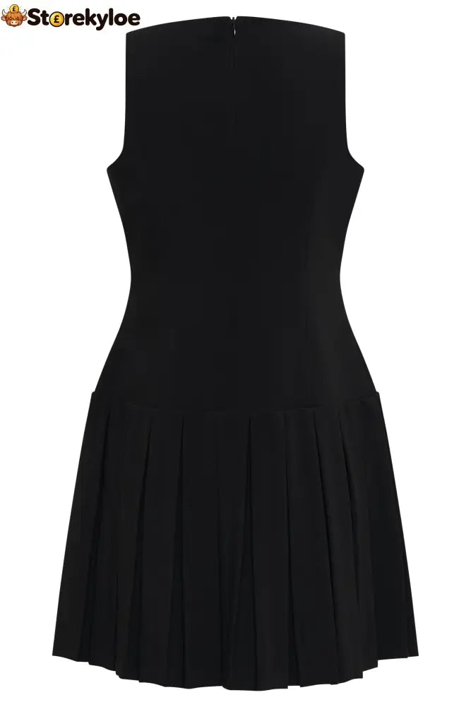 Sleeveless Pleated Mini Dress - Black