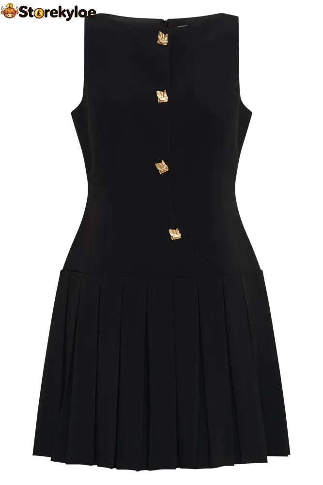 Sleeveless Pleated Mini Dress - Black