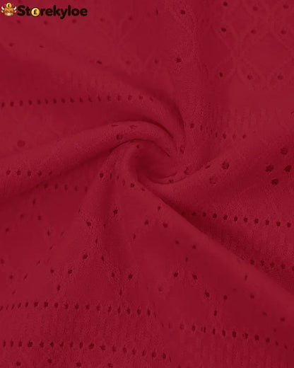 Sleeveless Ruched Cinched Waist Draped Bandeau Dress Eyelet Embroidery Slit Asymmetrical Hem Vacation Dress