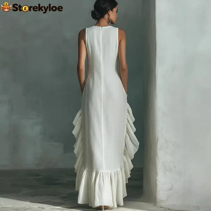 Sleeveless Ruffled Linen Maxi Dress