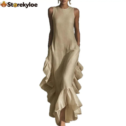 Sleeveless Ruffled Linen Maxi Dress