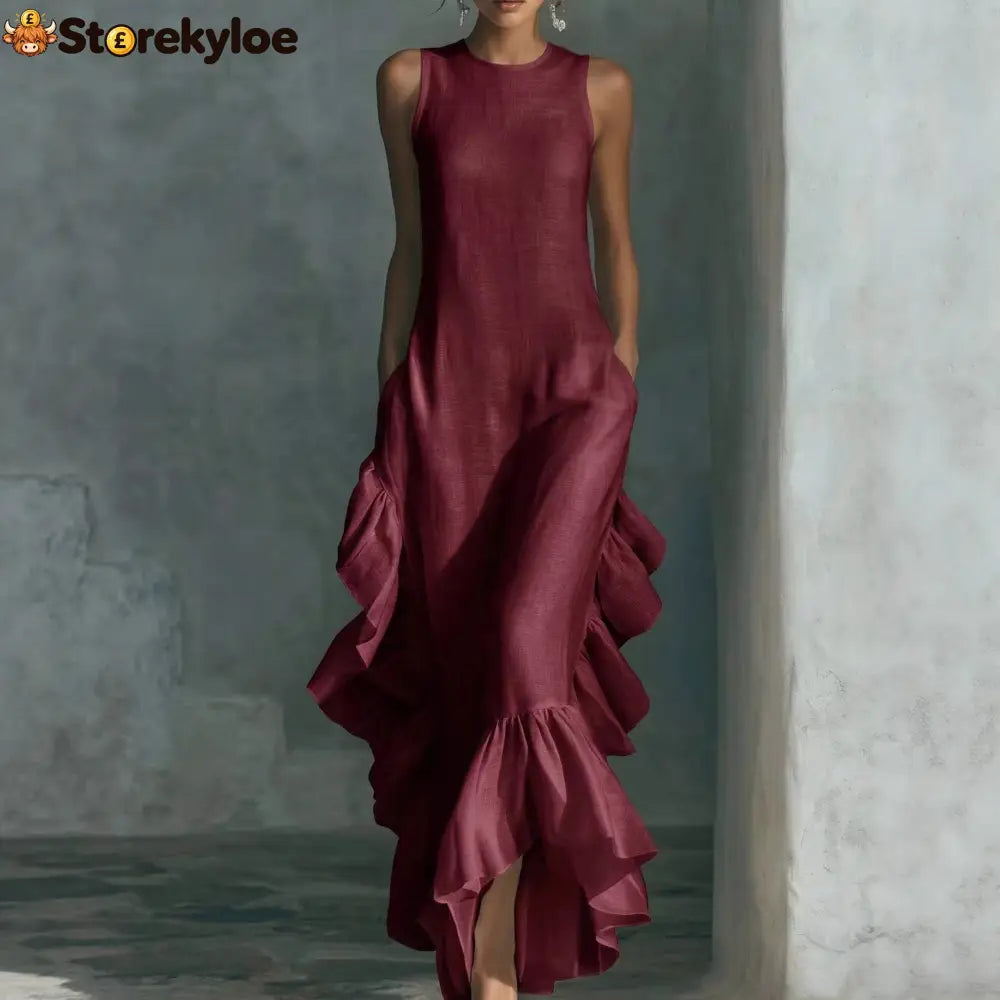 Sleeveless Ruffled Linen Maxi Dress