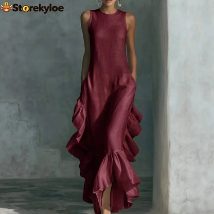 Sleeveless Ruffled Linen Maxi Dress