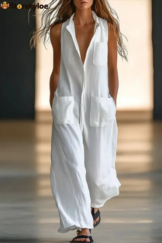 Sleeveless Solid Color Round Neck Jumpsuit