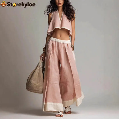 Sleeveless V-Neck Two-Piece Set – Solid Color Lounge & Casual Outfit