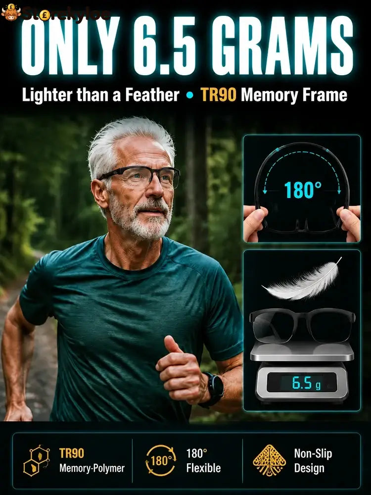 Smart Zoom Color-Changing Solar Real-Time AI Translation Glasses - Black