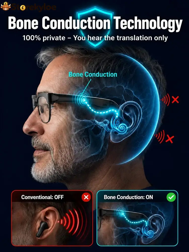 Smart Zoom Color-Changing Solar Real-Time AI Translation Glasses - Black