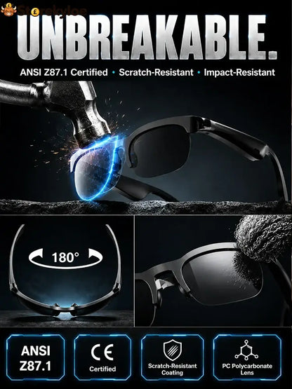 Smart Zoom Color-Changing Solar Real-Time AI Translation Glasses - Black