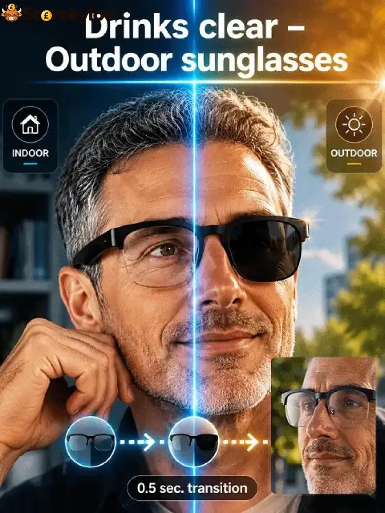 Smart Zoom Color-Changing Solar Real-Time AI Translation Glasses - Black
