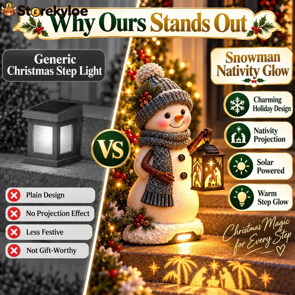 ⛄✨ Snowman Nativity Glow™ – Solar Christmas Step Light with Holy Family Projection 🎄✝️