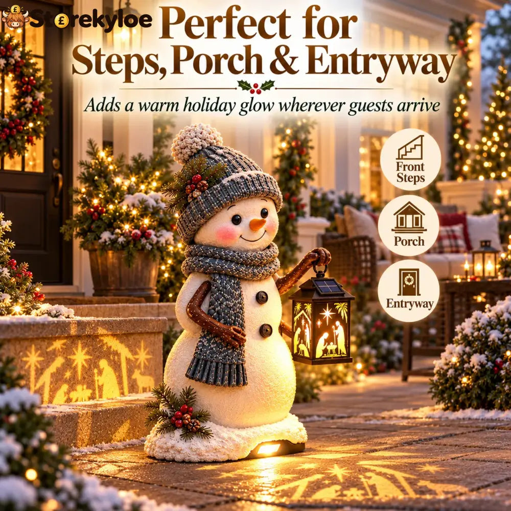 ⛄✨ Snowman Nativity Glow™ – Solar Christmas Step Light with Holy Family Projection 🎄✝️