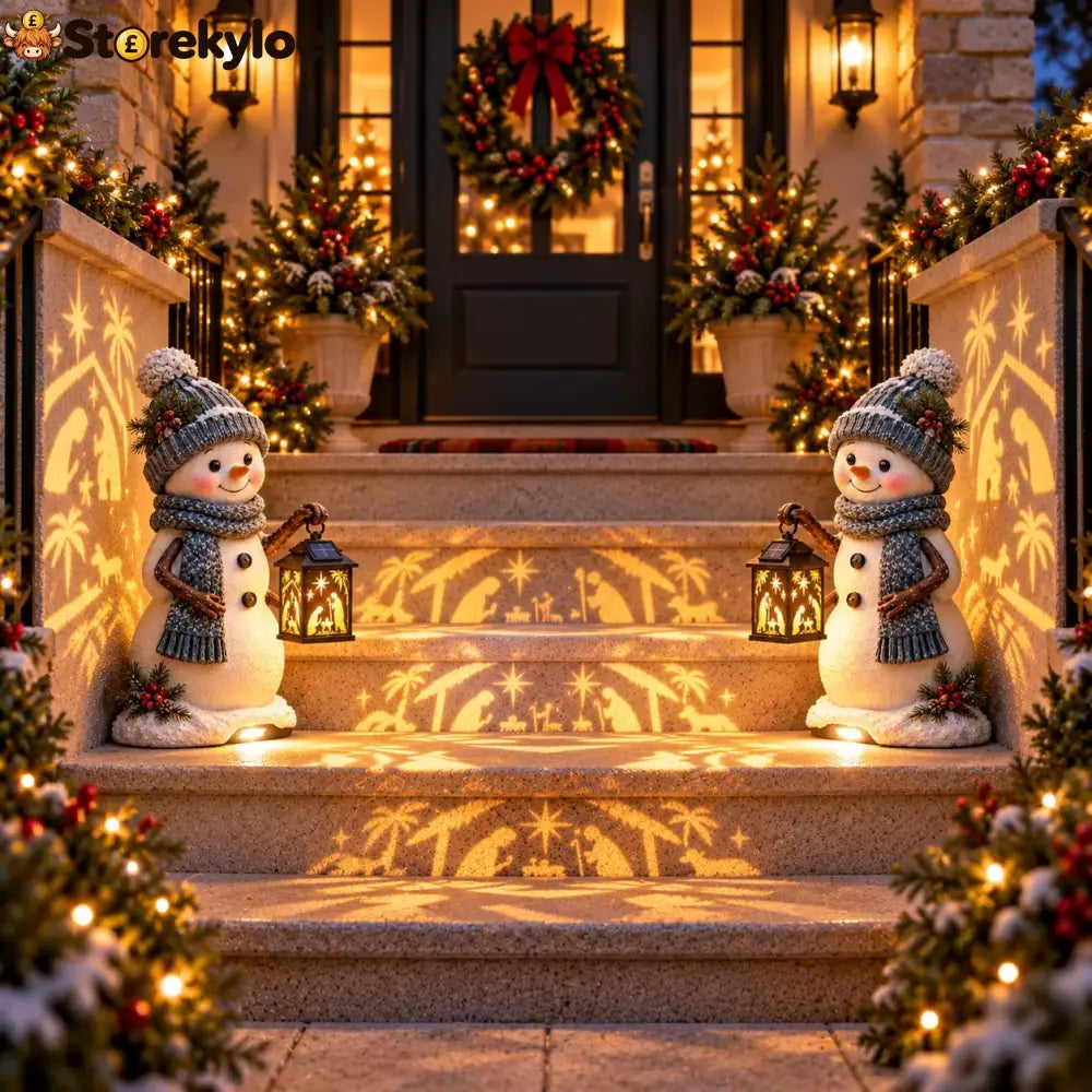 ⛄️🎄snowman Nativity Glow™ – Solar Christmas Step Light With Holy Family Projection🌙 - snowman Nativity Glow
