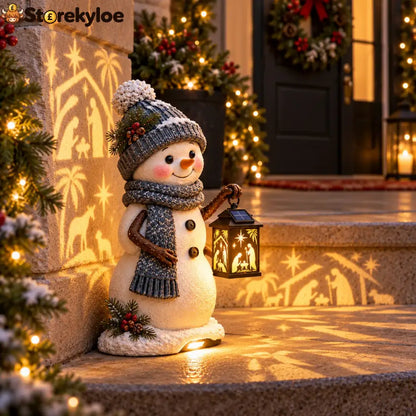 ⛄✨ Snowman Nativity Glow™ – Solar Christmas Step Light with Holy Family Projection 🎄✝️ - ⛄ Snowman